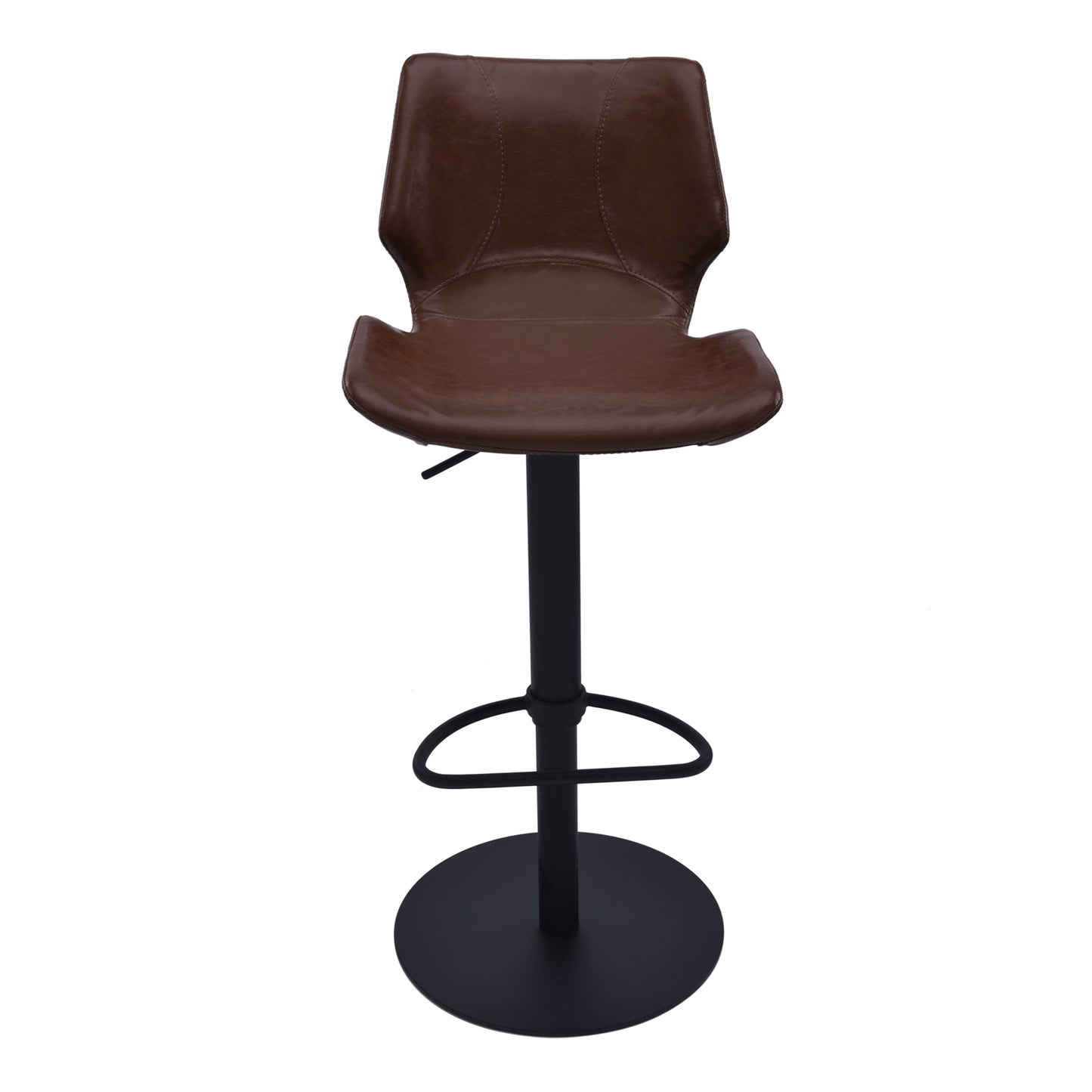 Zuma Adjustable Swivel Metal Barstool in Vintage Coffee Faux Leather and Black Metal Finish