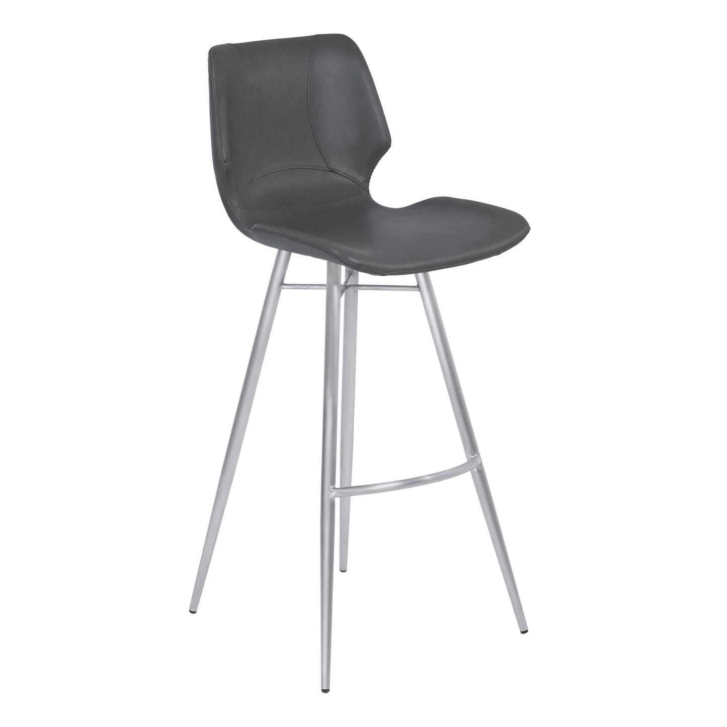 Zurich 26" Counter Height Metal Barstool in Vintage Gray Faux Leather with Brushed Stainless Steel Finish