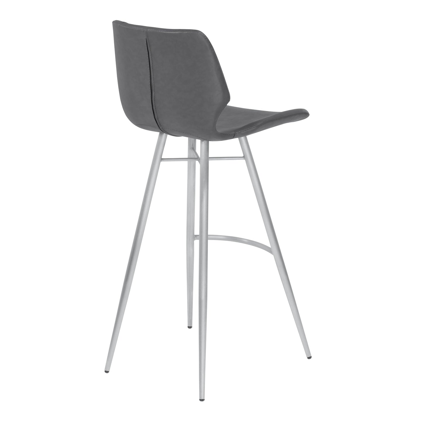 Zurich 26" Counter Height Metal Barstool in Vintage Gray Faux Leather with Brushed Stainless Steel Finish