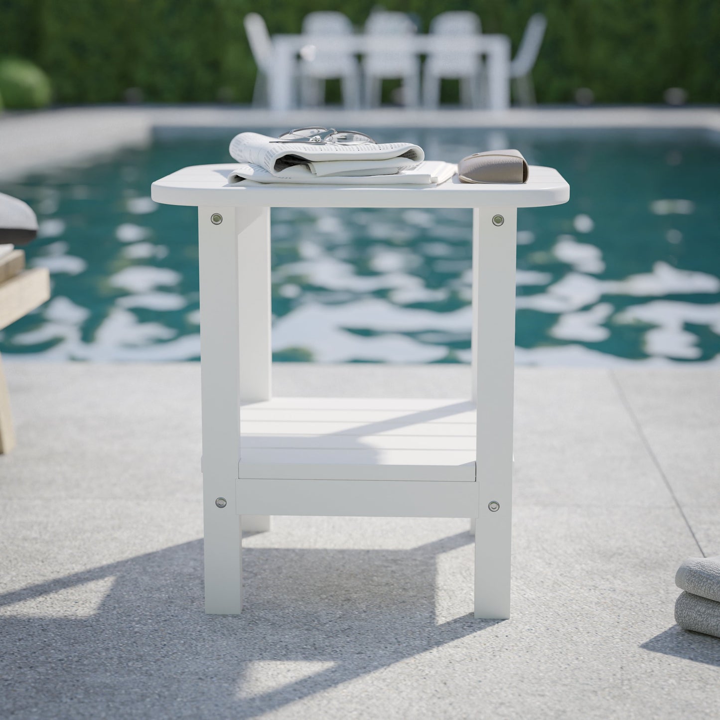 White 2 Tier Patio Side Table LE-HMP-1035-1517H-WT-GG