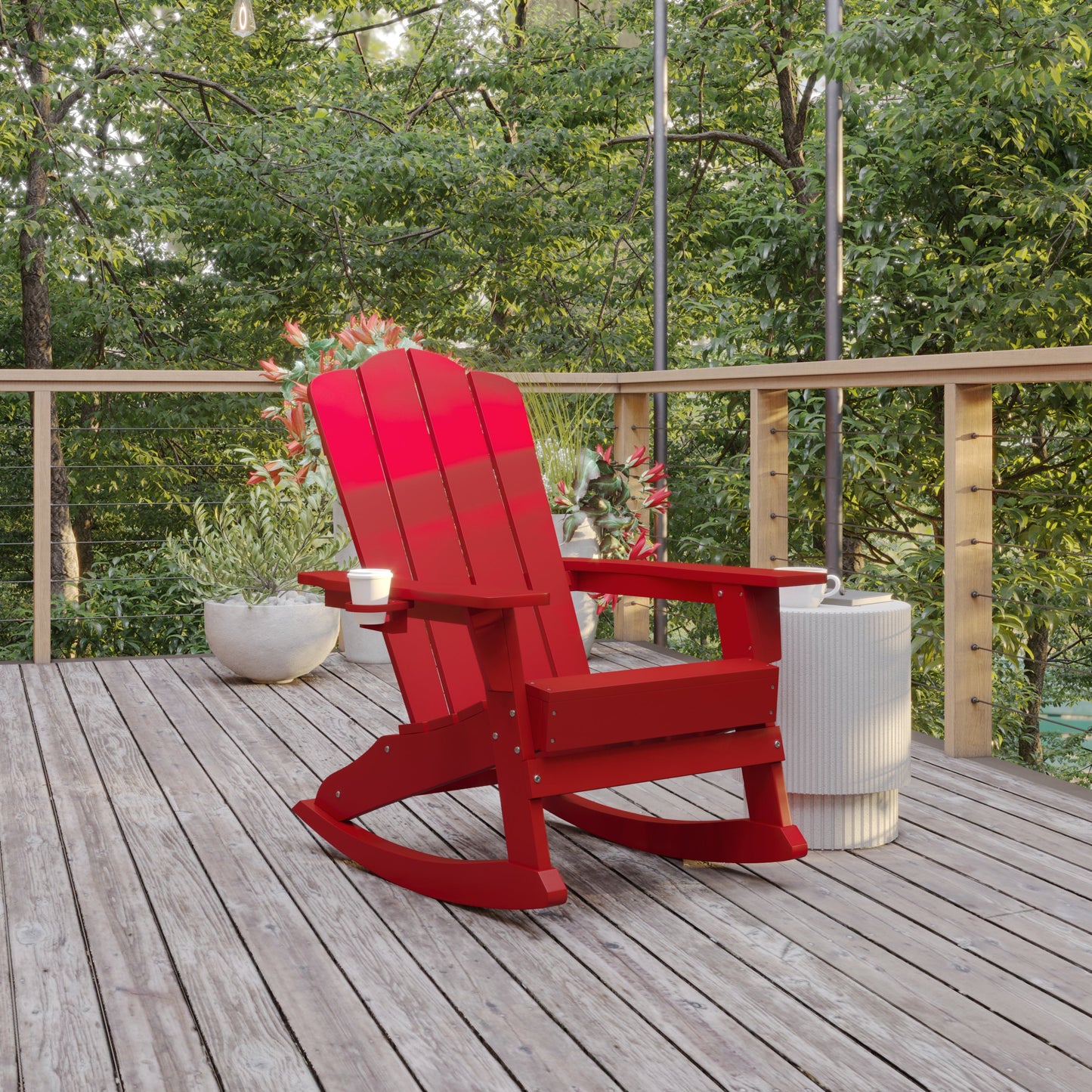 Red Rocking Chair-Cupholder LE-HMP-1044-31-RD-GG