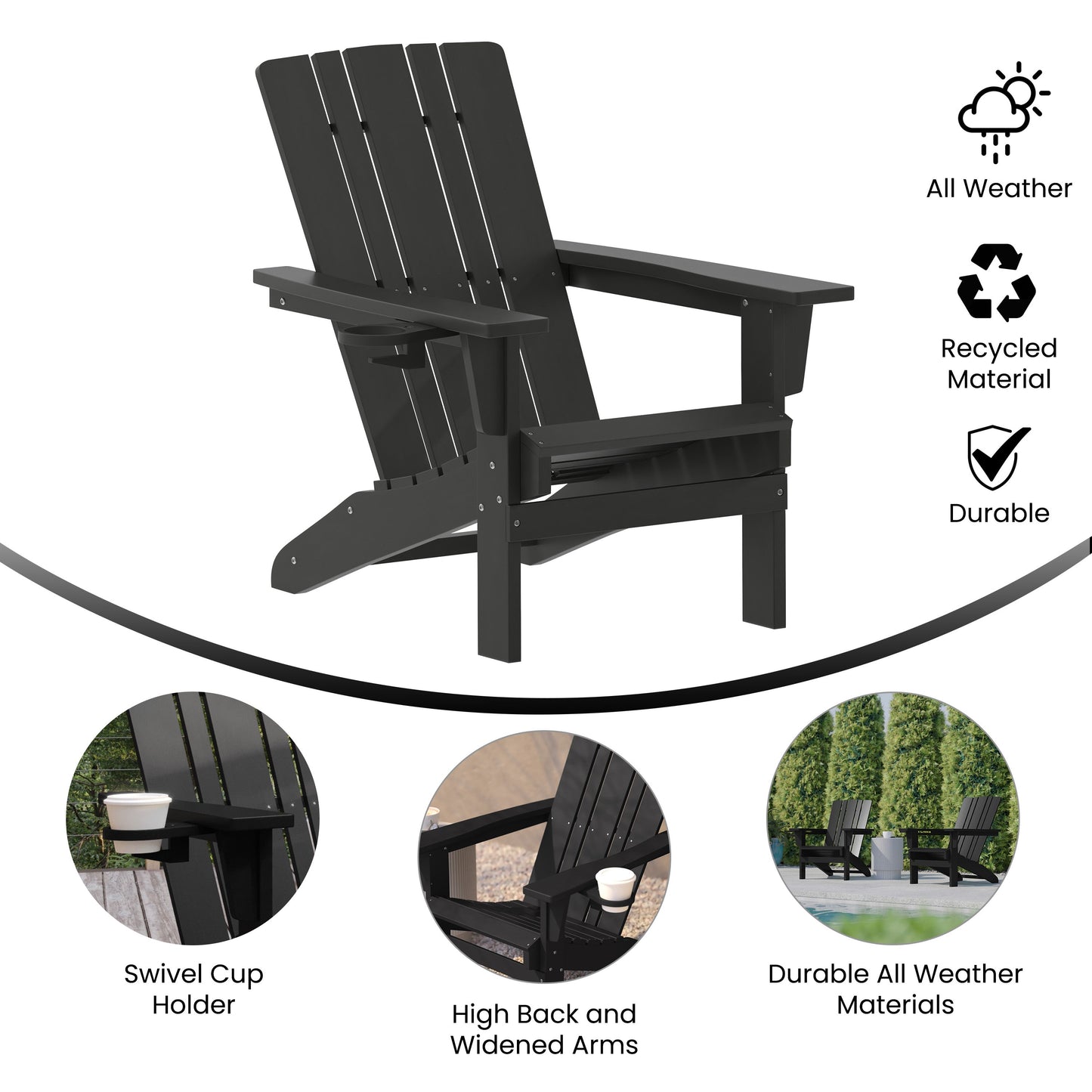 Black Patio Chair - Cupholder LE-HMP-1045-10-BK-GG