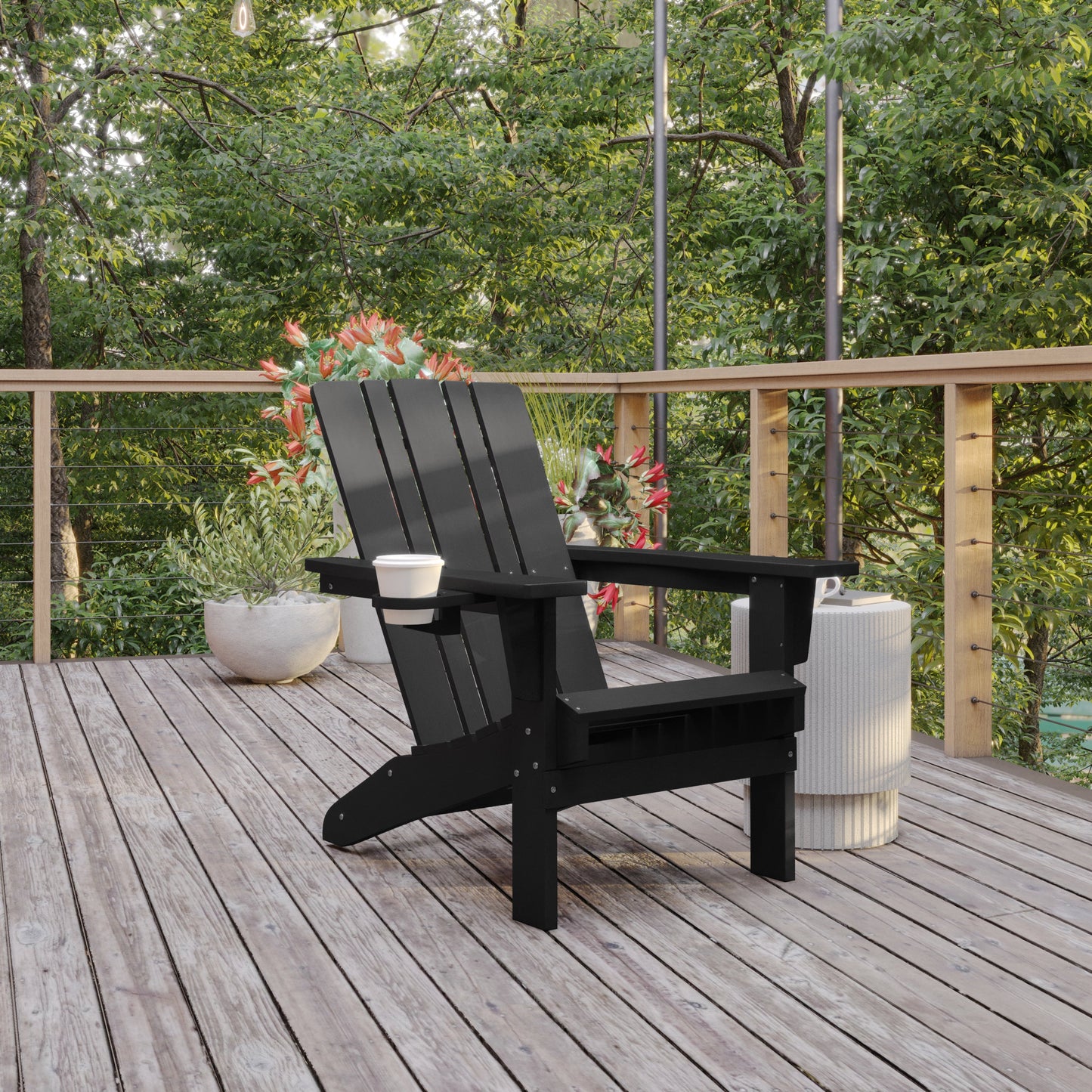 Black Patio Chair - Cupholder LE-HMP-1045-10-BK-GG