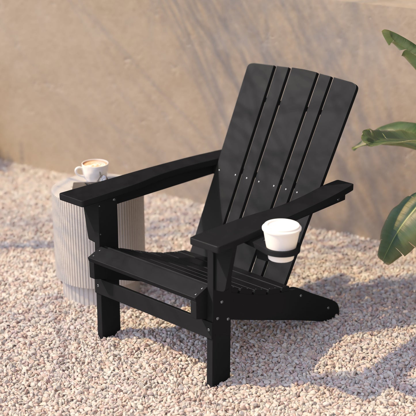 Black Patio Chair - Cupholder LE-HMP-1045-10-BK-GG