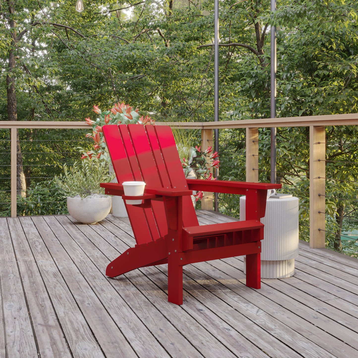 Red Patio Chair - Cupholder LE-HMP-1045-10-RD-GG