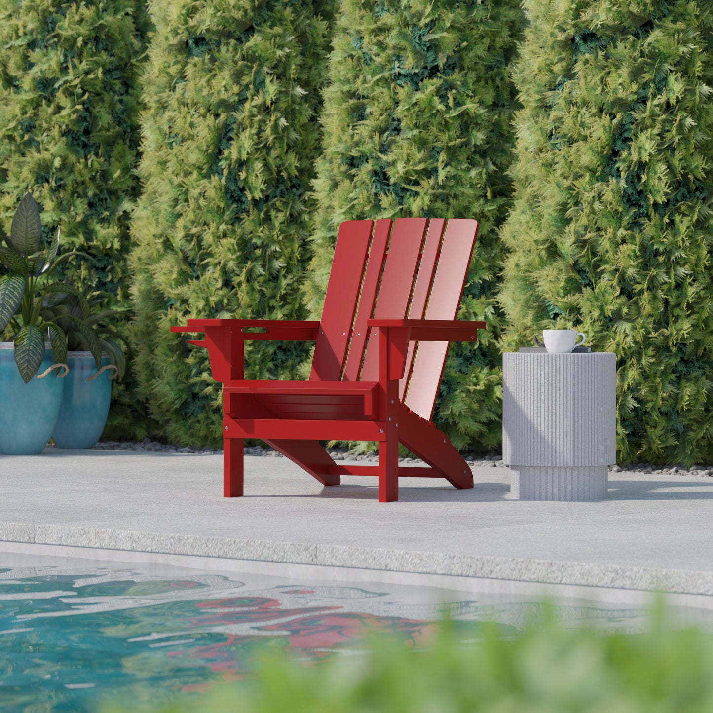 Red Patio Chair - Cupholder LE-HMP-1045-10-RD-GG