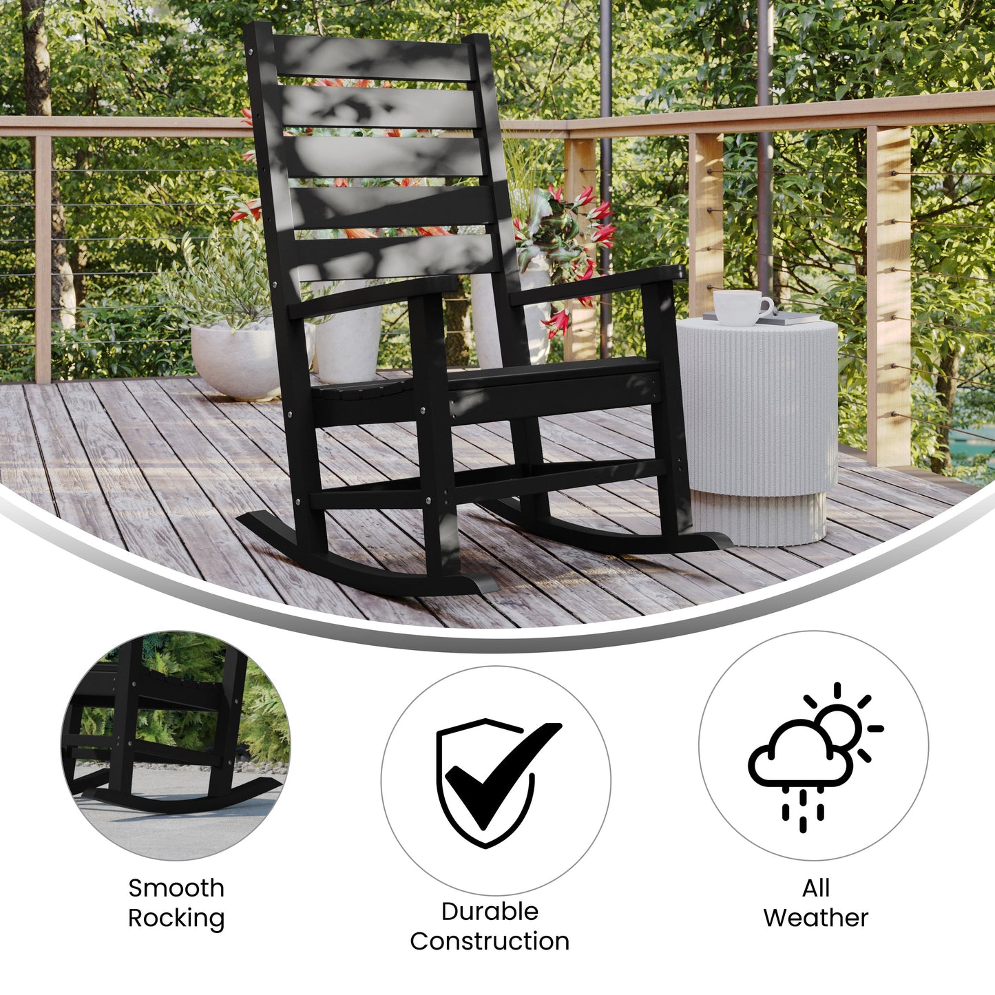 Black Outdoor Rocking Chair LE-HMP-2002-110-BK-GG