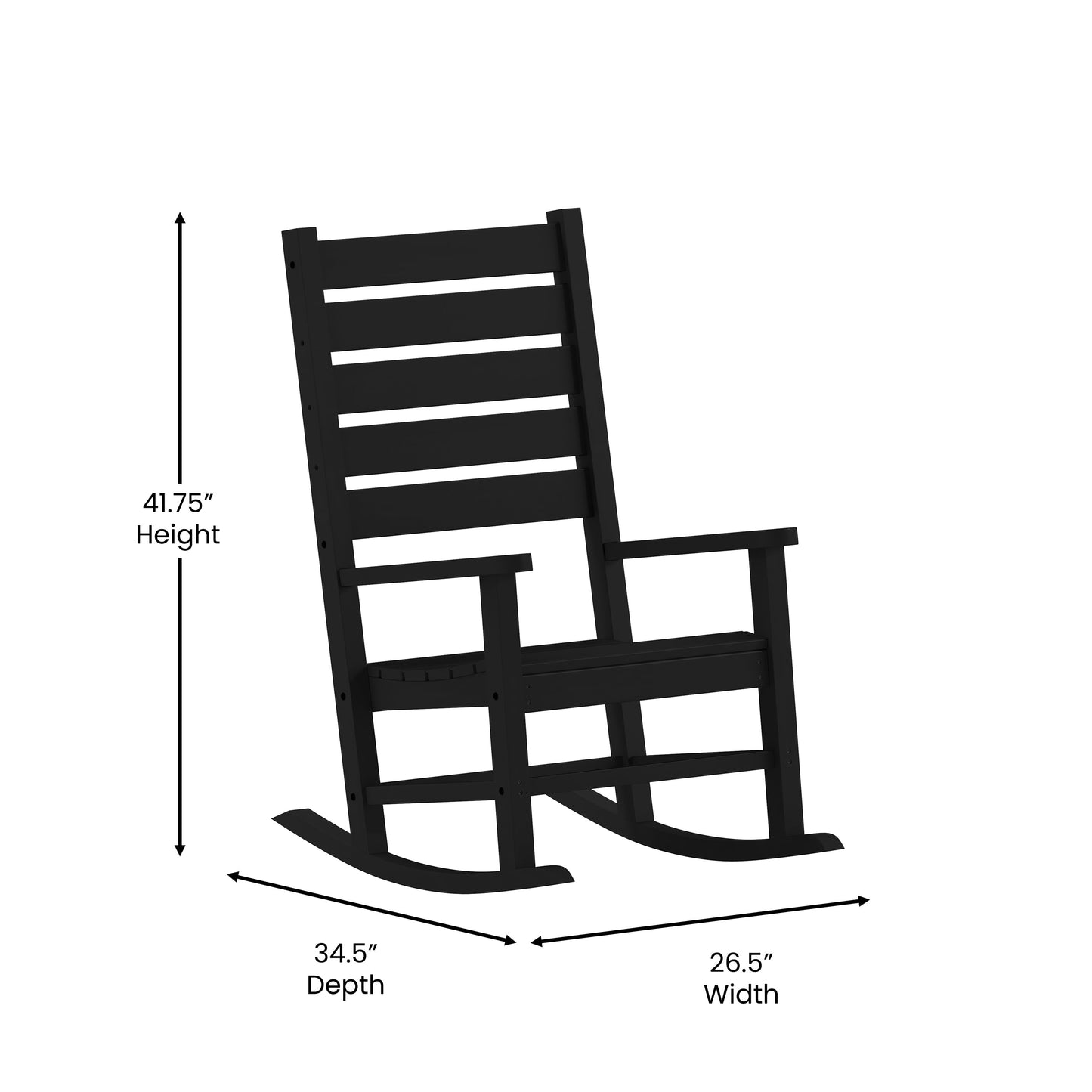 Black Outdoor Rocking Chair LE-HMP-2002-110-BK-GG