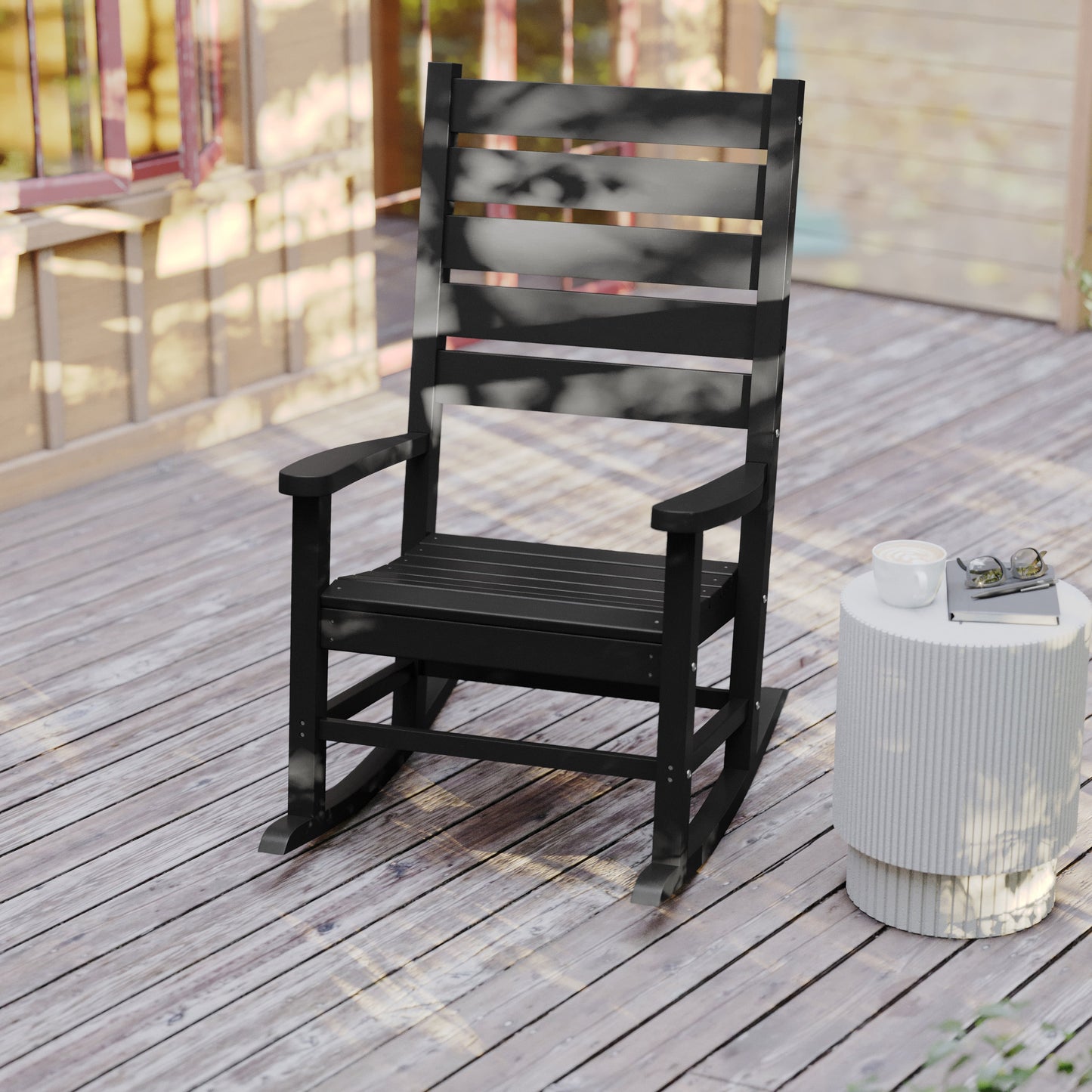 Black Outdoor Rocking Chair LE-HMP-2002-110-BK-GG