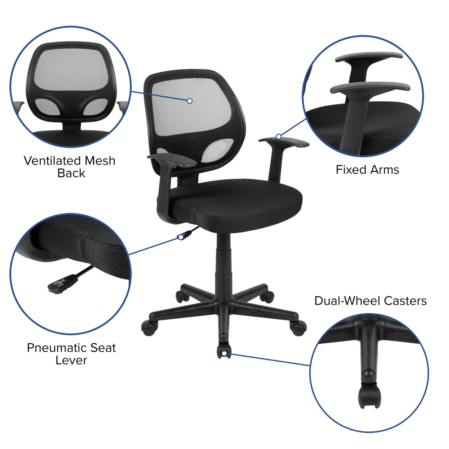 Mid-Back Black Mesh Task Chair LF-118P-T-BK-GG