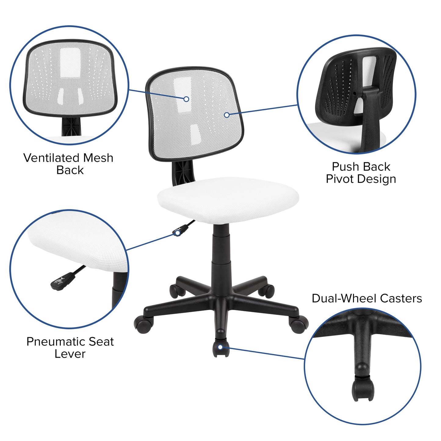 Pivot Back White Mesh Chair LF-134-WH-GG