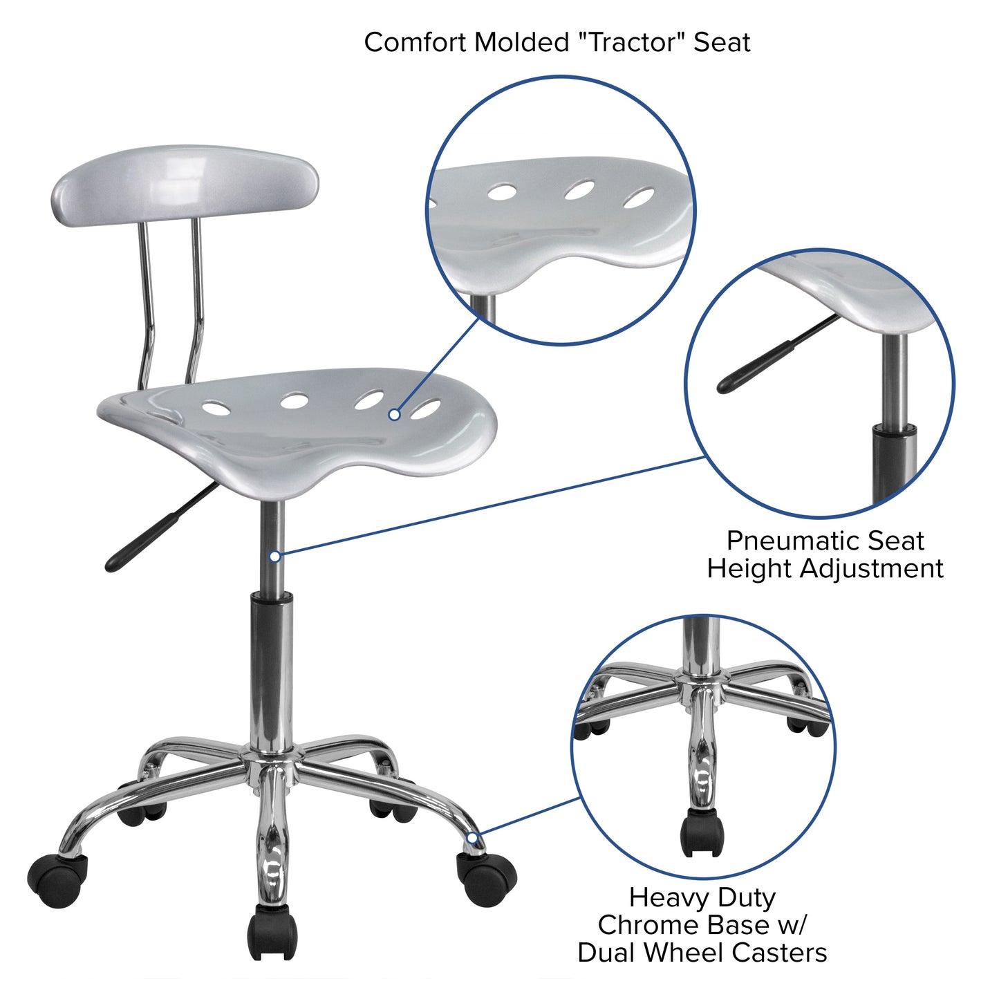 Silver Tractor Task Chair LF-214-SILVER-GG