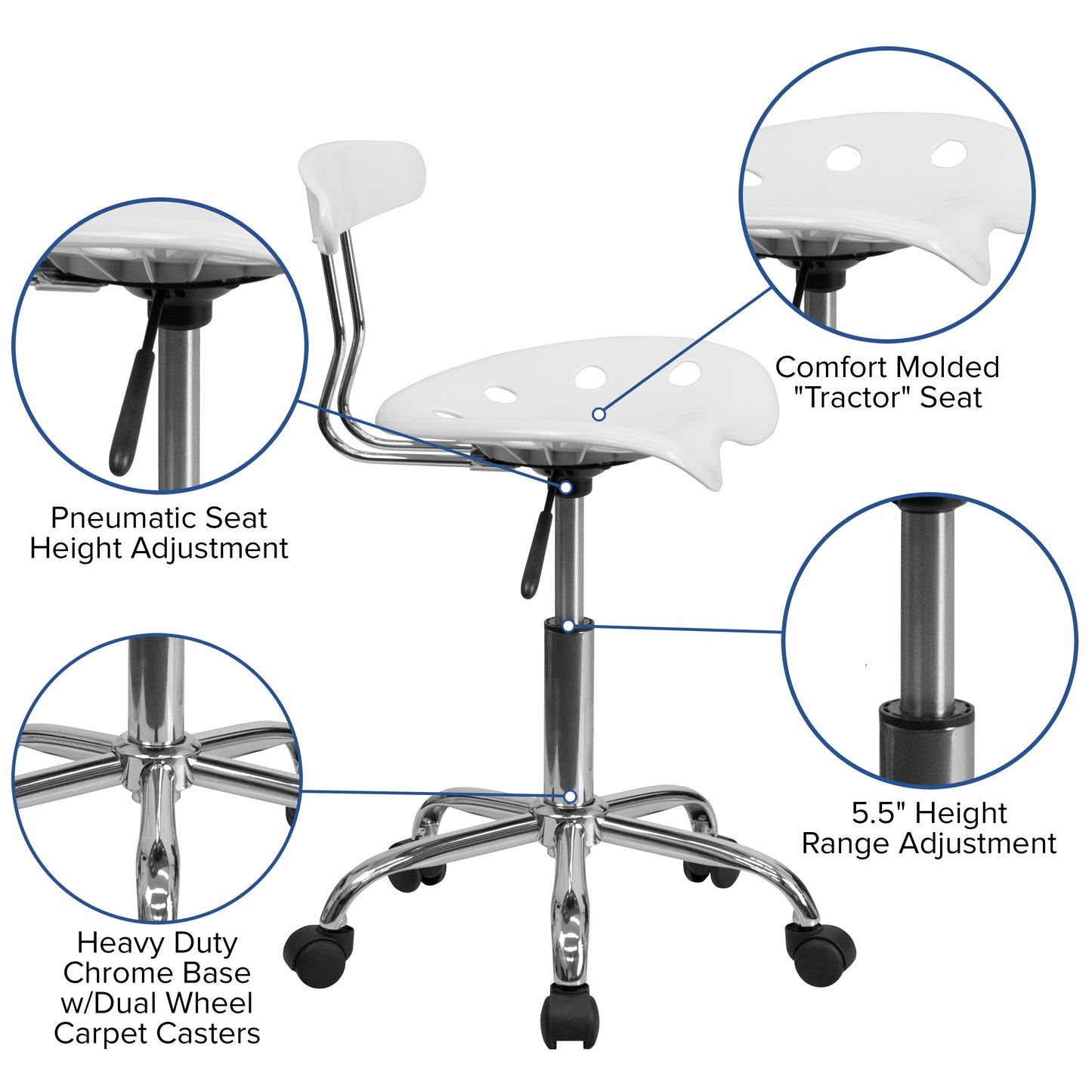 White Tractor Task Chair LF-214-WHITE-GG