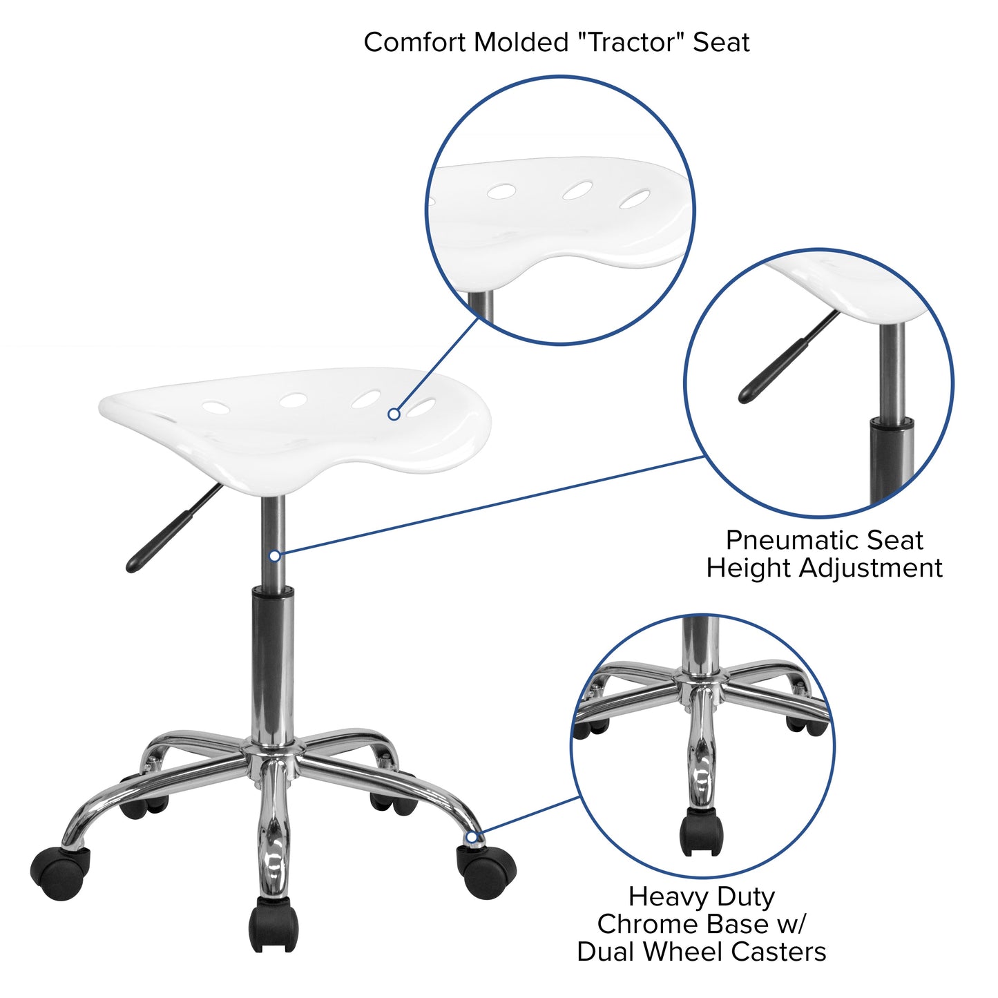 White Tractor Stool LF-214A-WHITE-GG