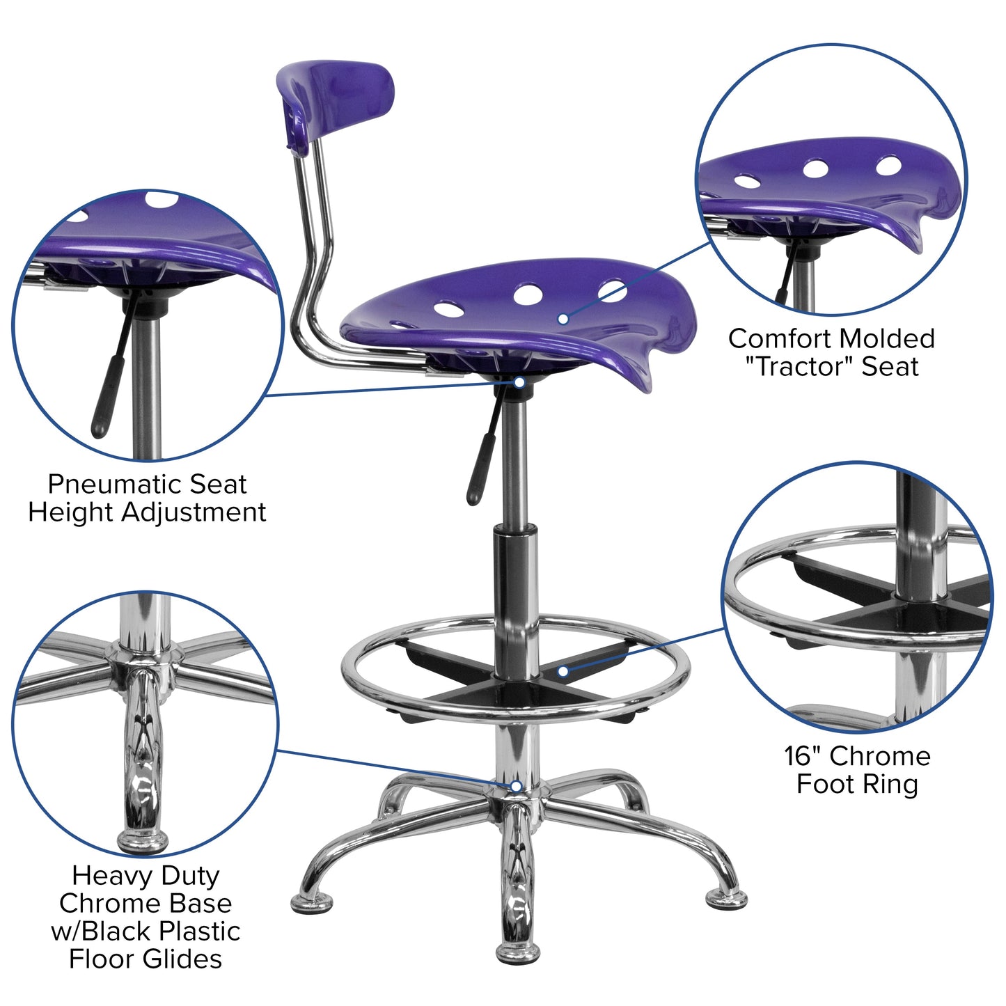 Violet Tractor Stool LF-215-VIOLET-GG