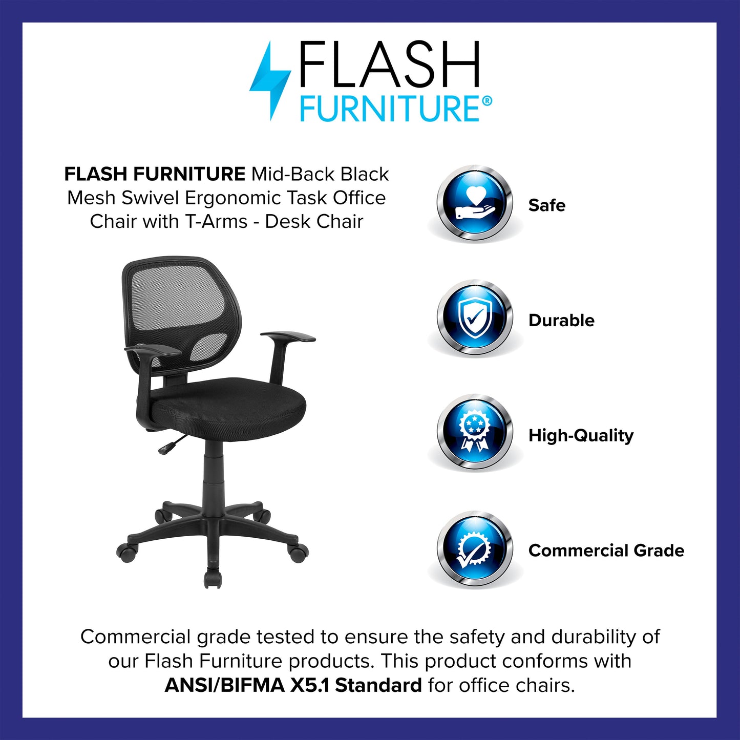 Black Mid-Back Task Chair LF-W-118A-BK-GG