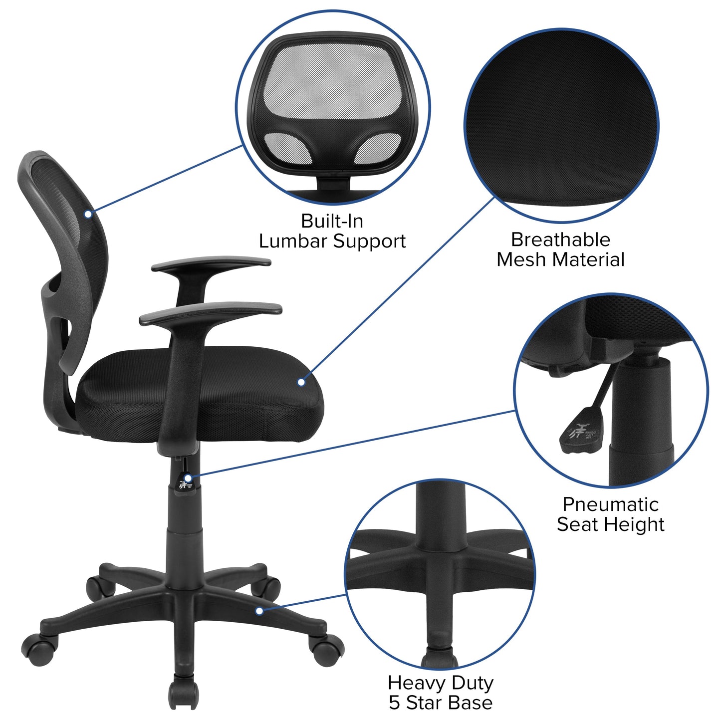 Black Mid-Back Task Chair LF-W-118A-BK-GG