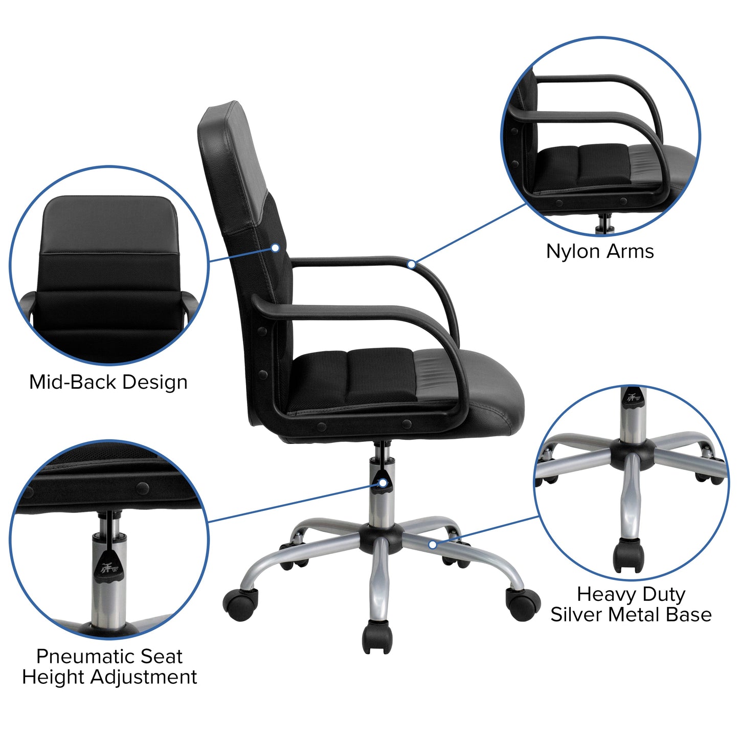 Black Mid-Back Task Chair LF-W-61B-2-GG