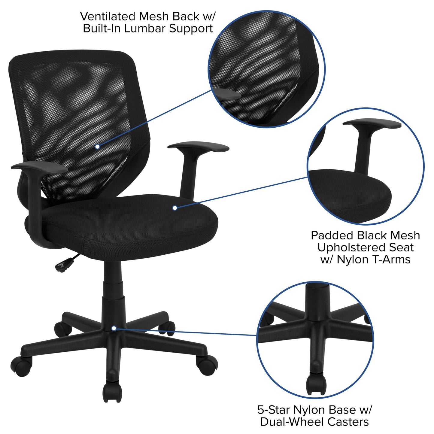 Black Mid-Back Task Chair LF-W-95A-BK-GG