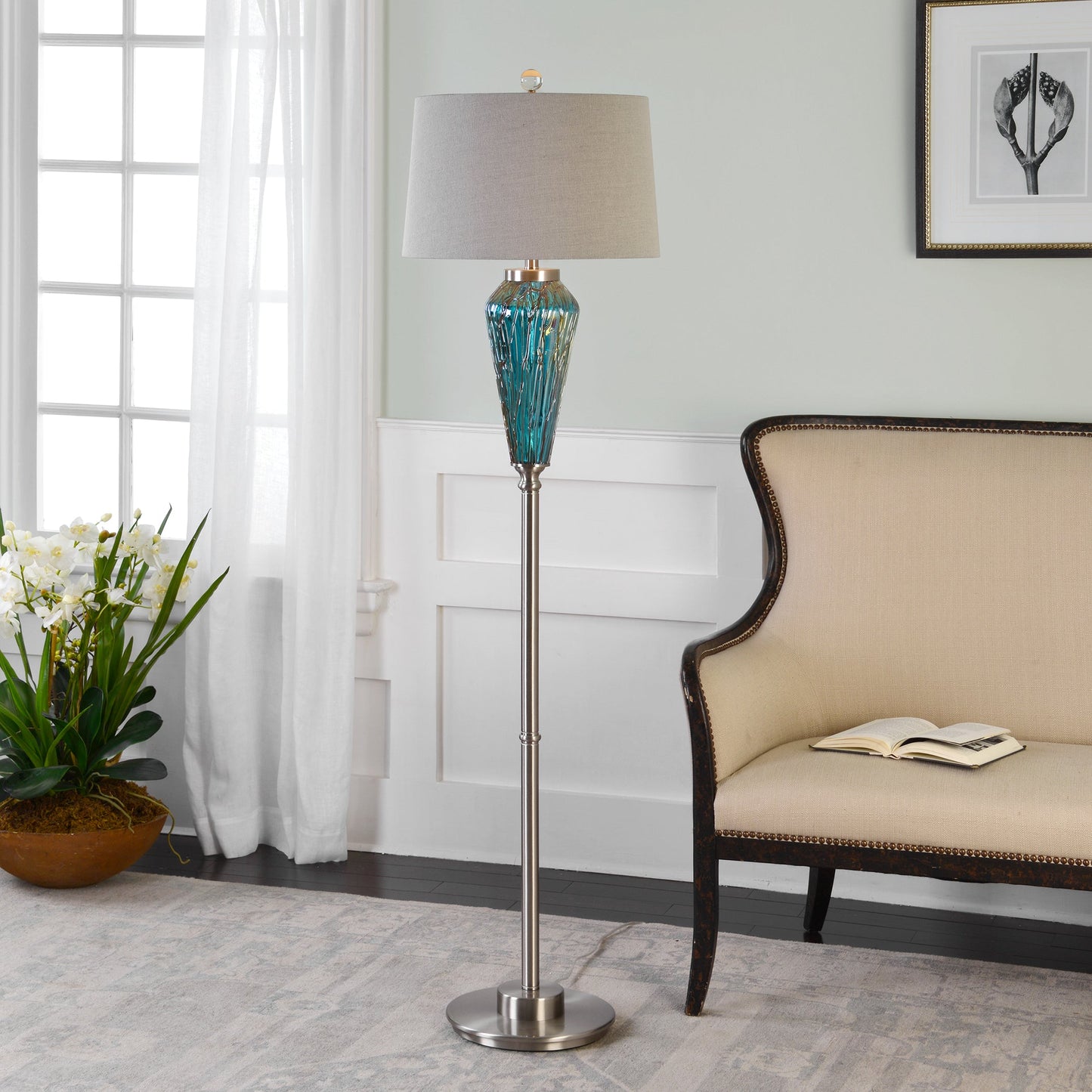 Uttermost Almanzora Blue Glass Floor Lamp