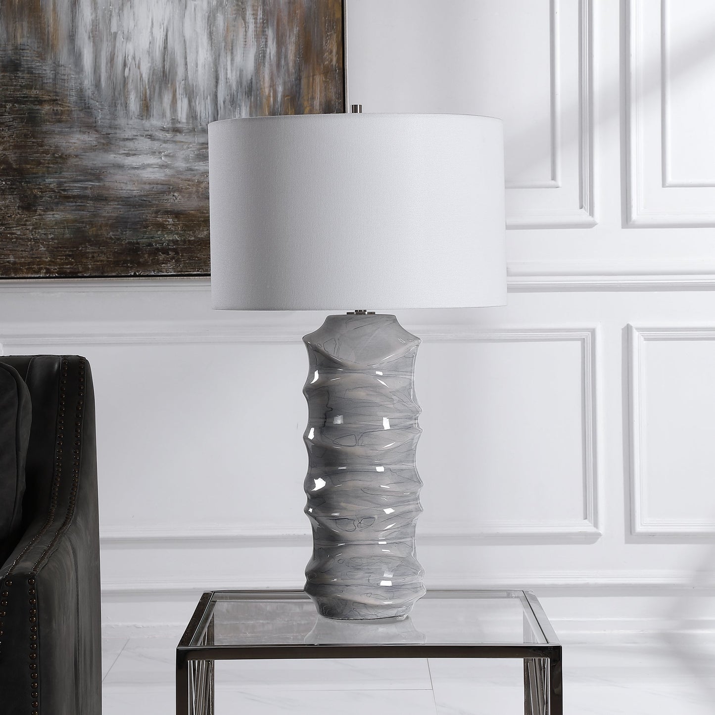 Uttermost Waves Blue & White Table Lamp