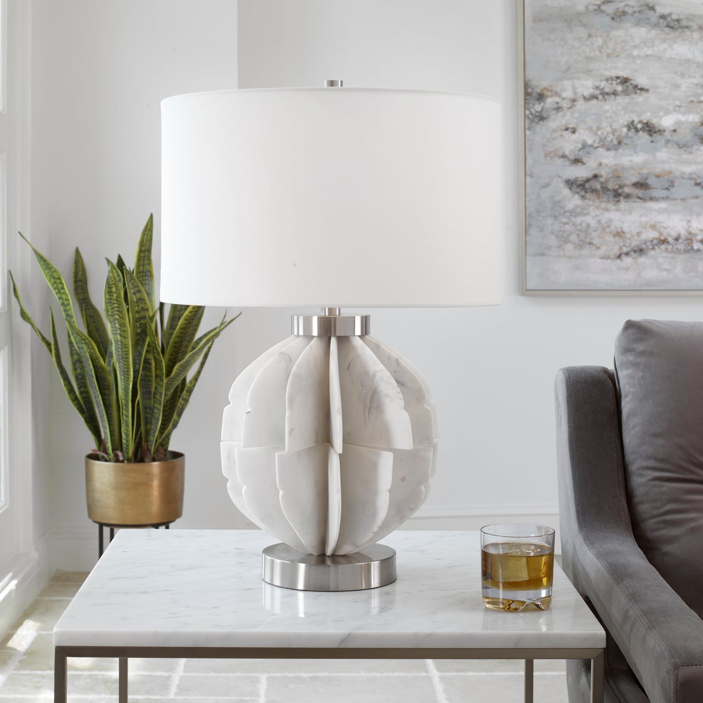 Uttermost Repetition White Marble Table Lamp