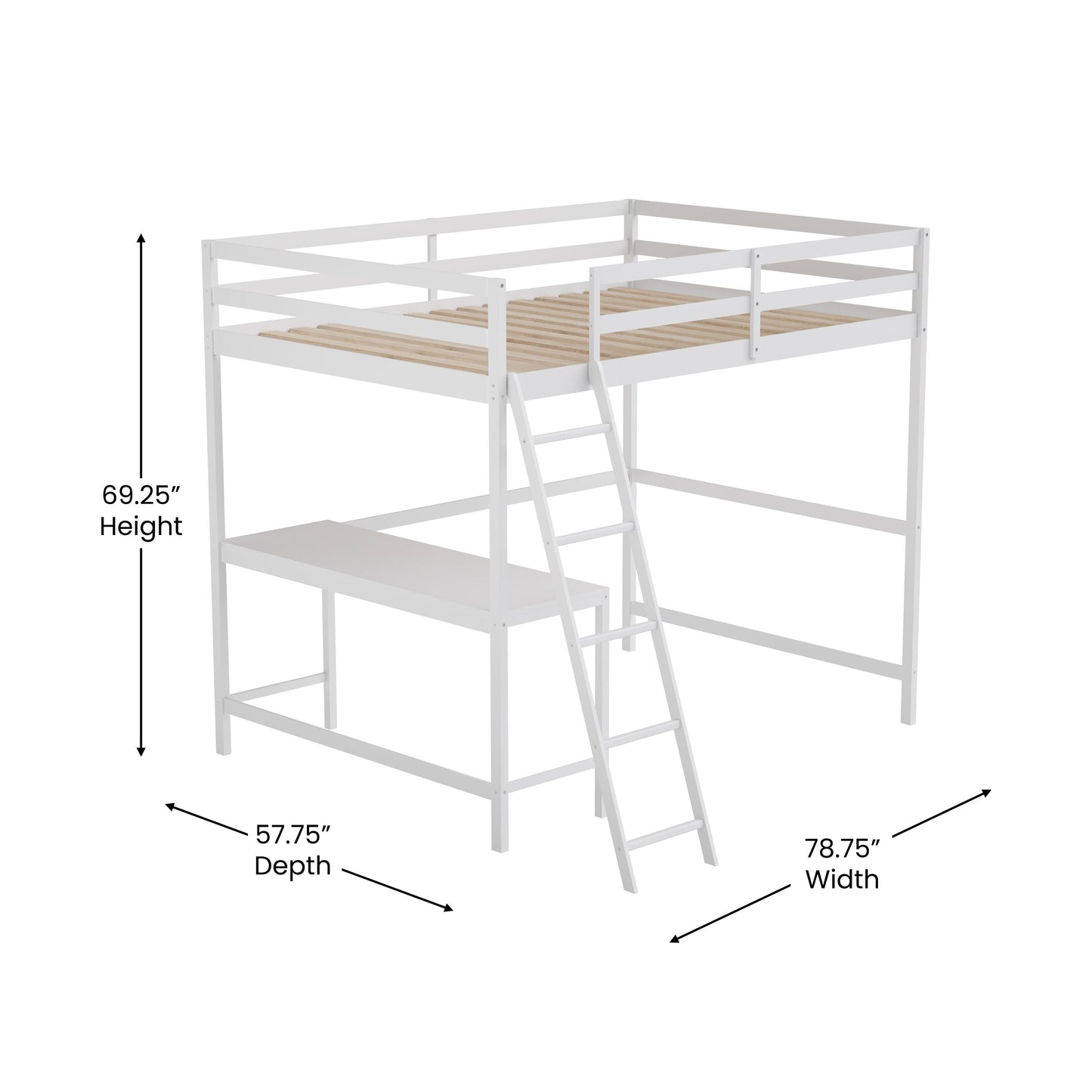 White Full Loft Bed Frame MH-LBD5-WH-F-GG