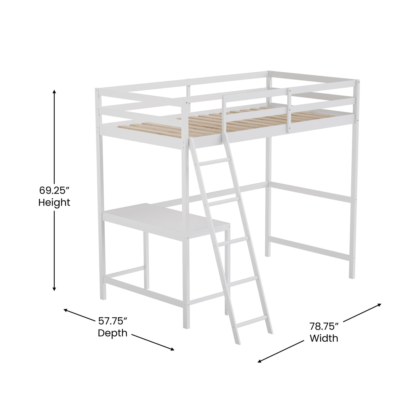 White Twin Loft Bed Frame MH-LBD5-WH-T-GG