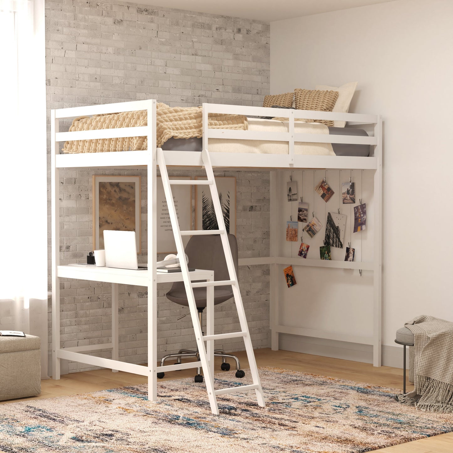 White Twin Loft Bed Frame MH-LBD5-WH-T-GG