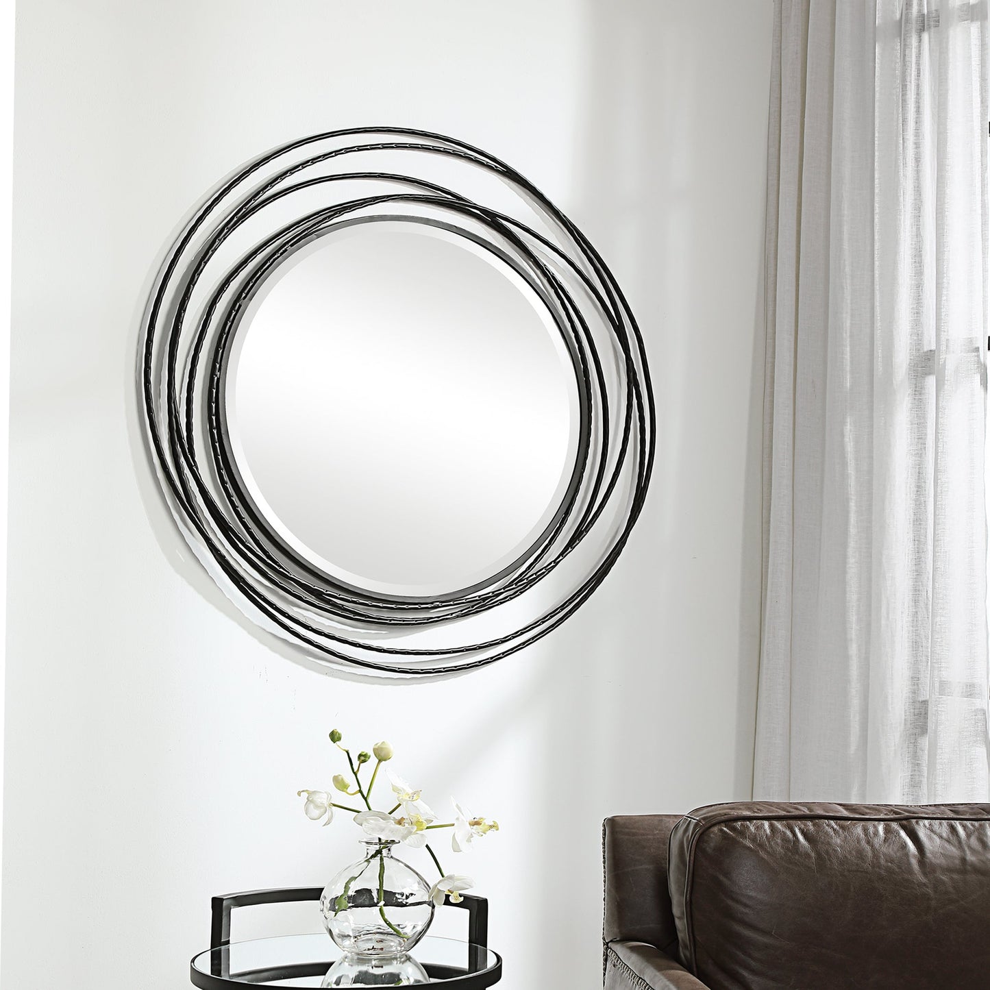 Uttermost Whirlwind Black Round Mirror