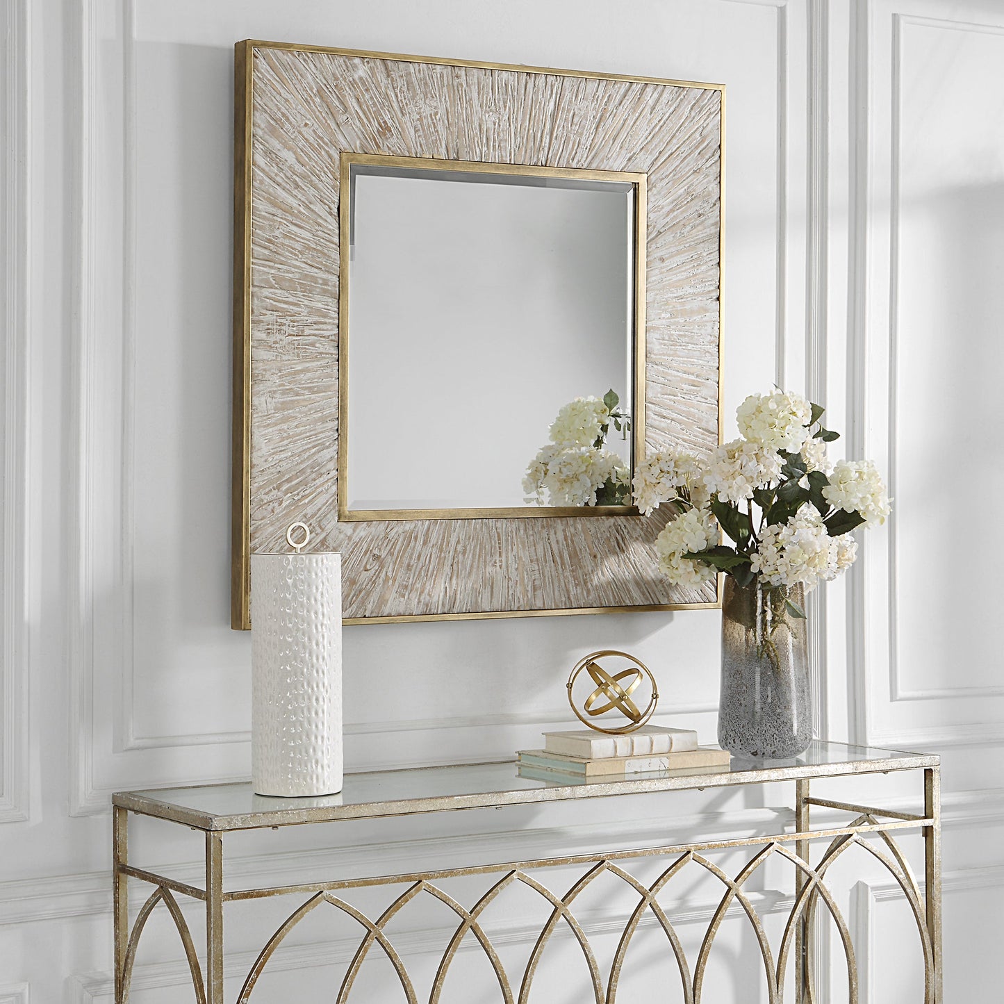 Uttermost Wharton Whitewashed Square Mirror