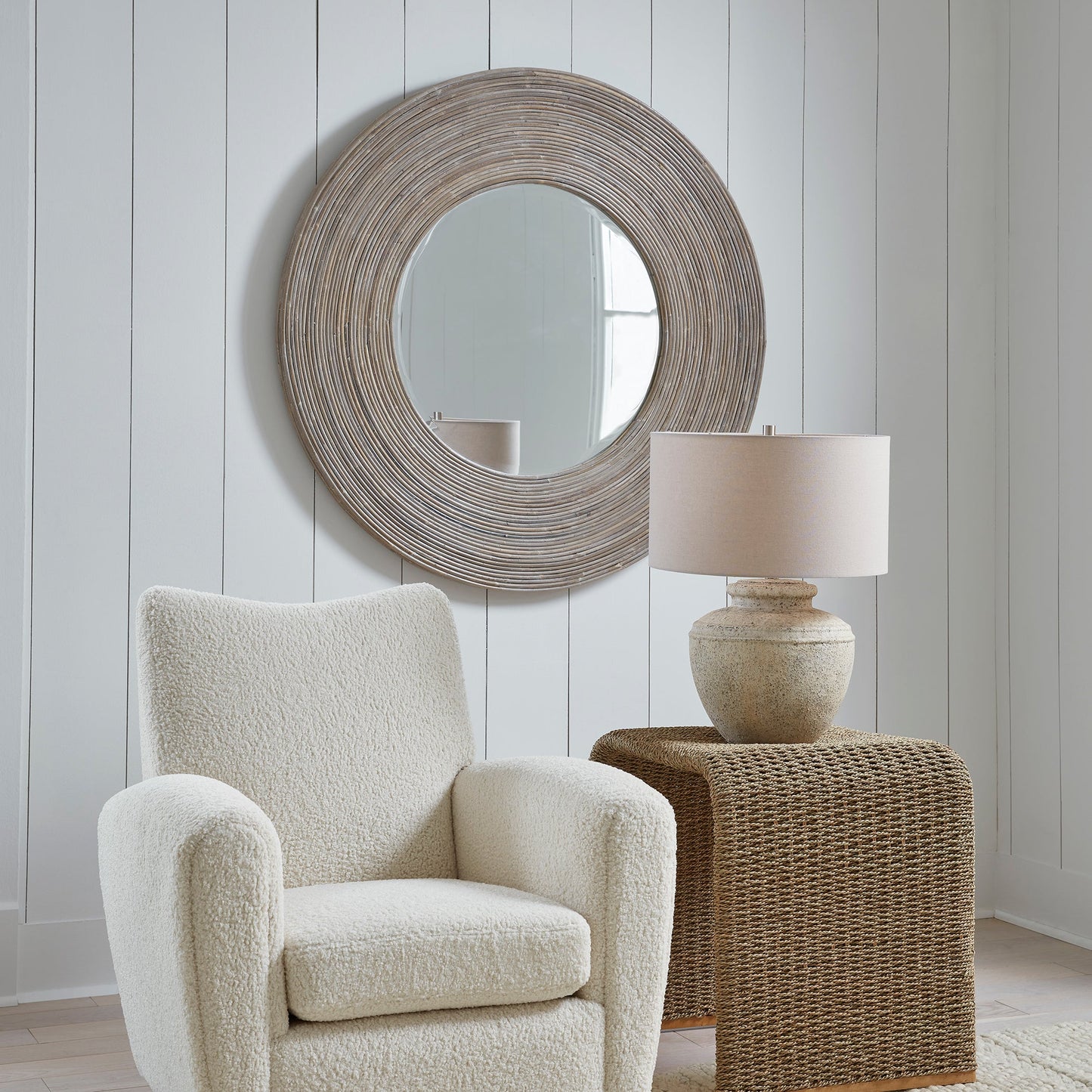 Uttermost Vortex White Washed Round Mirror