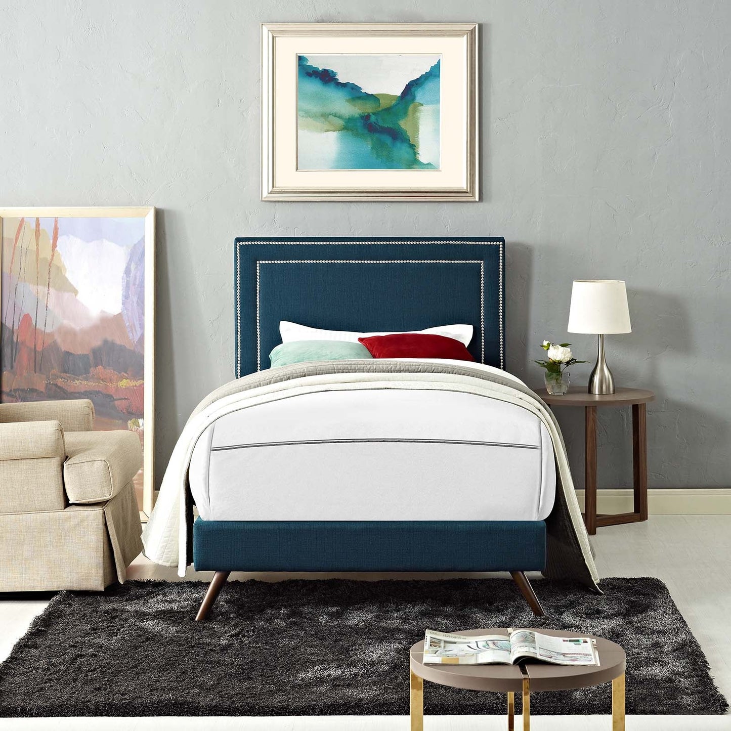 Virginia Twin Fabric Platform Bed with Round Splayed Legs Azure MOD-5911-AZU