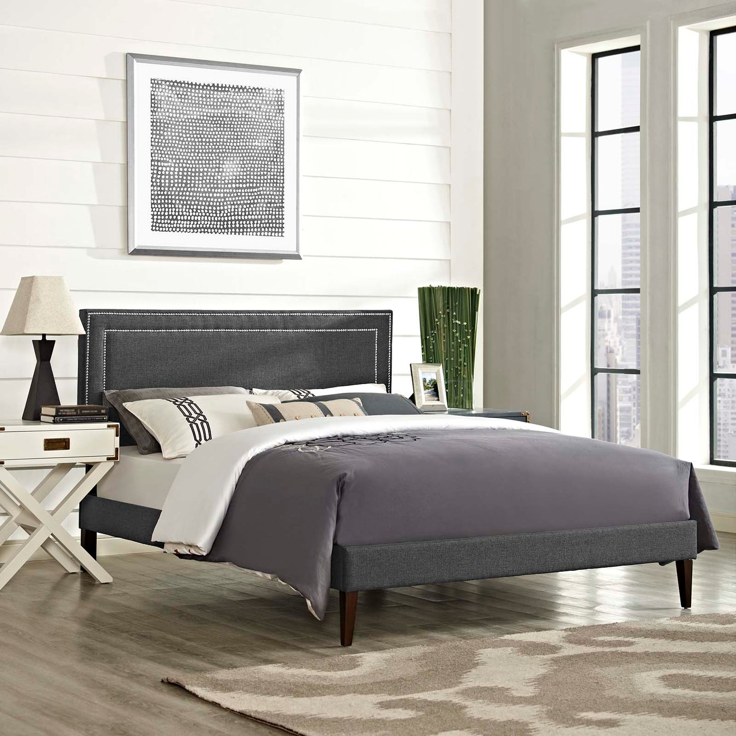 Virginia Full Fabric Platform Bed with Squared Tapered Legs Gray MOD-5921-GRY