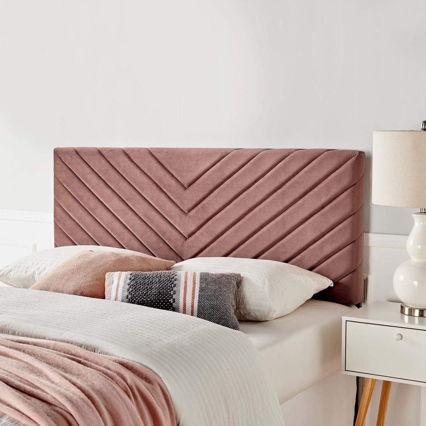 Alyson Angular Channel Tufted Performance Velvet Twin Headboard Dusty Rose MOD-6143-DUS