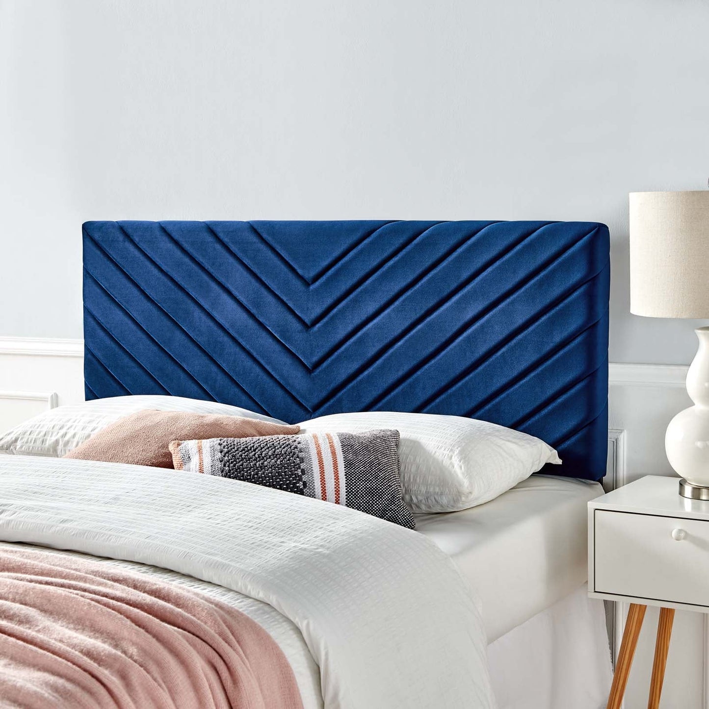 Alyson Angular Channel Tufted Performance Velvet King / California King Headboard Navy MOD-6145-NAV