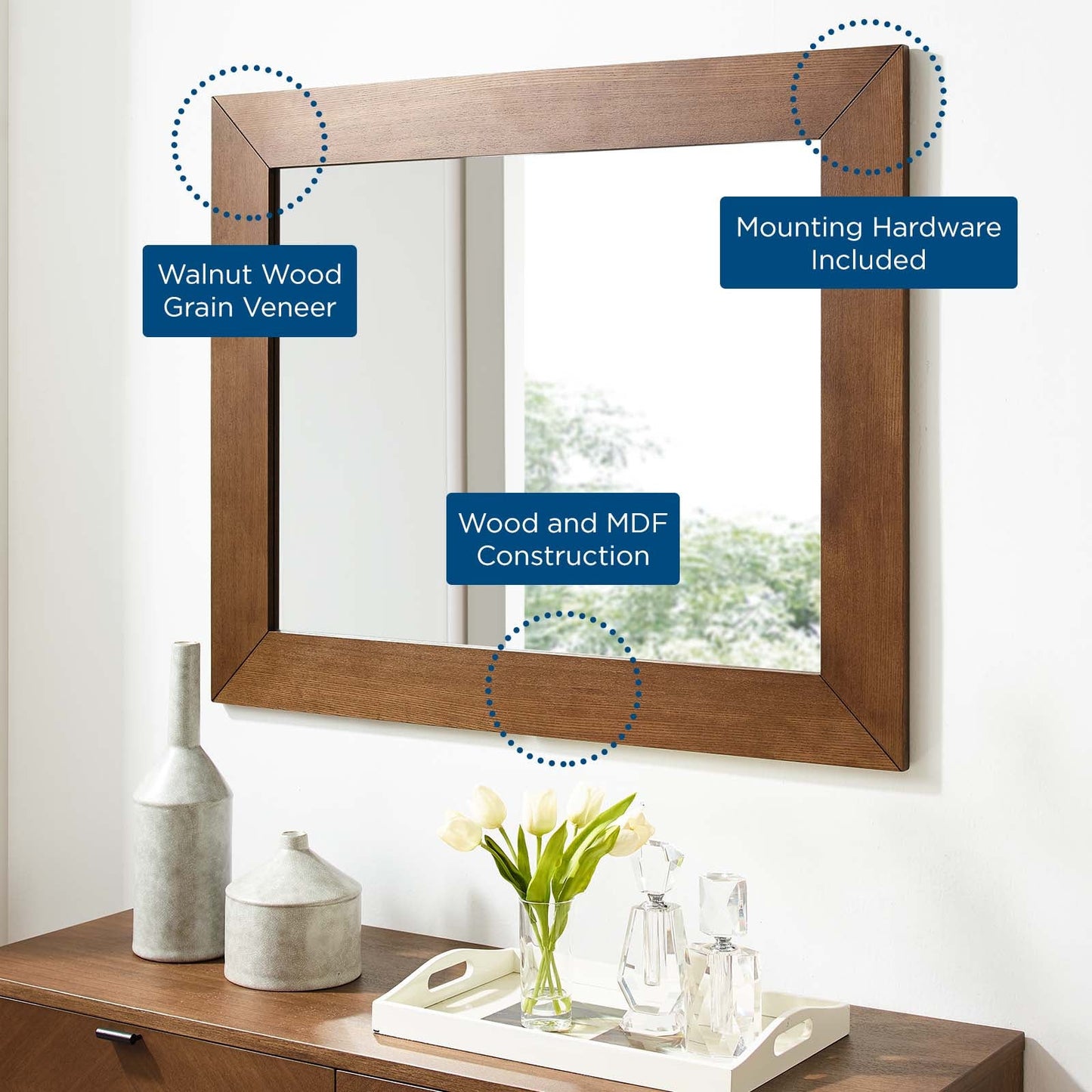 Kali Wall Mirror Walnut MOD-6196-WAL