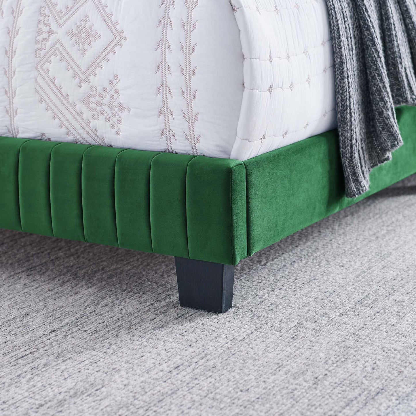 Celine Channel Tufted Performance Velvet King Bed Emerald MOD-6329-EME