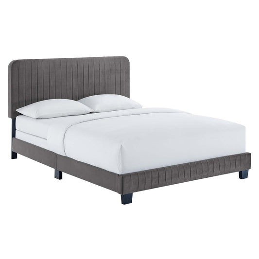 Celine Channel Tufted Performance Velvet King Bed Gray MOD-6329-GRY