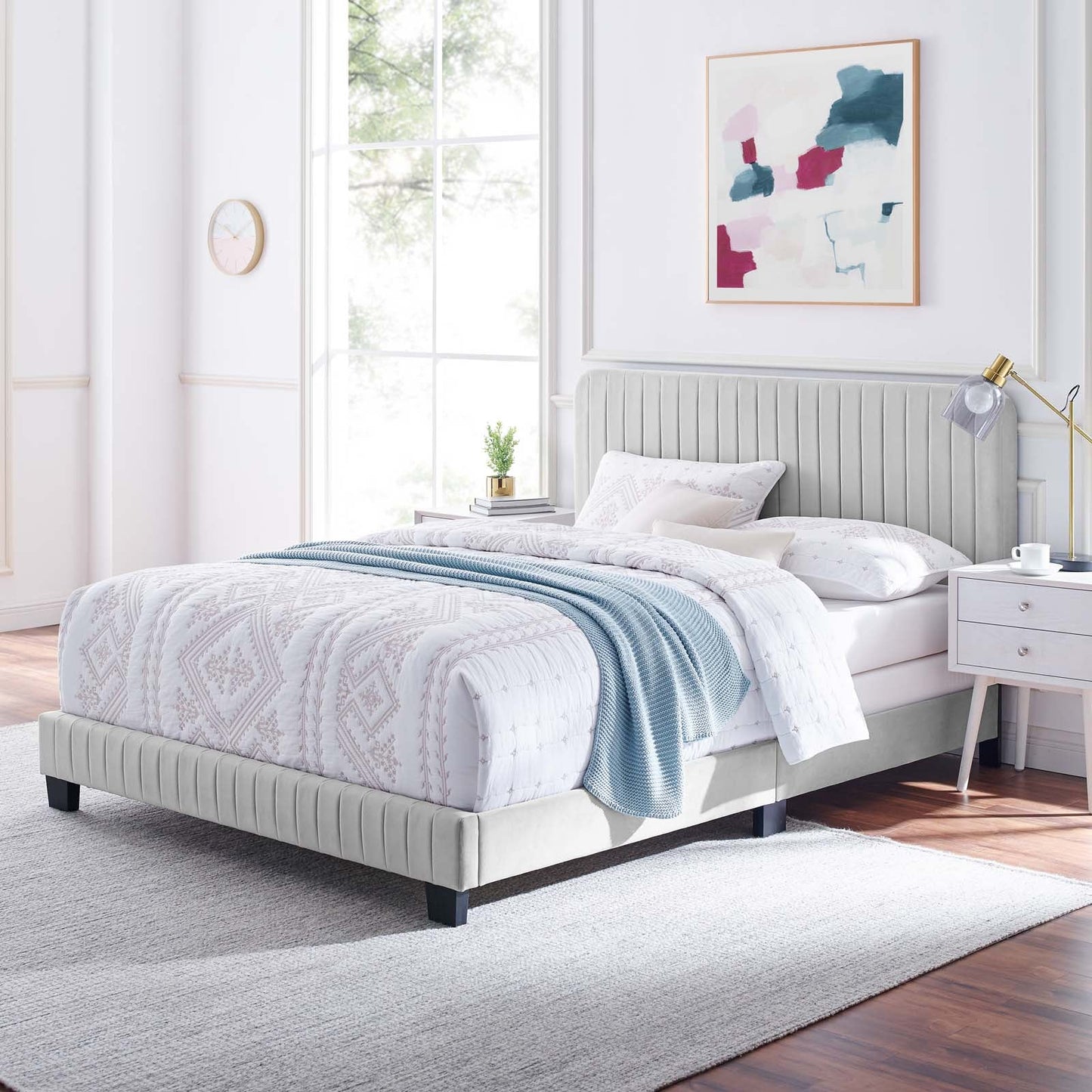 Celine Channel Tufted Performance Velvet King Bed Light Gray MOD-6329-LGR