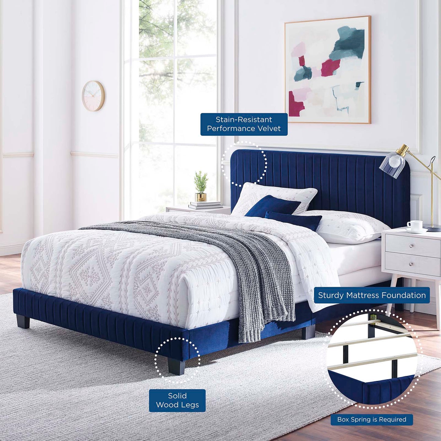 Celine Channel Tufted Performance Velvet King Bed Navy MOD-6329-NAV