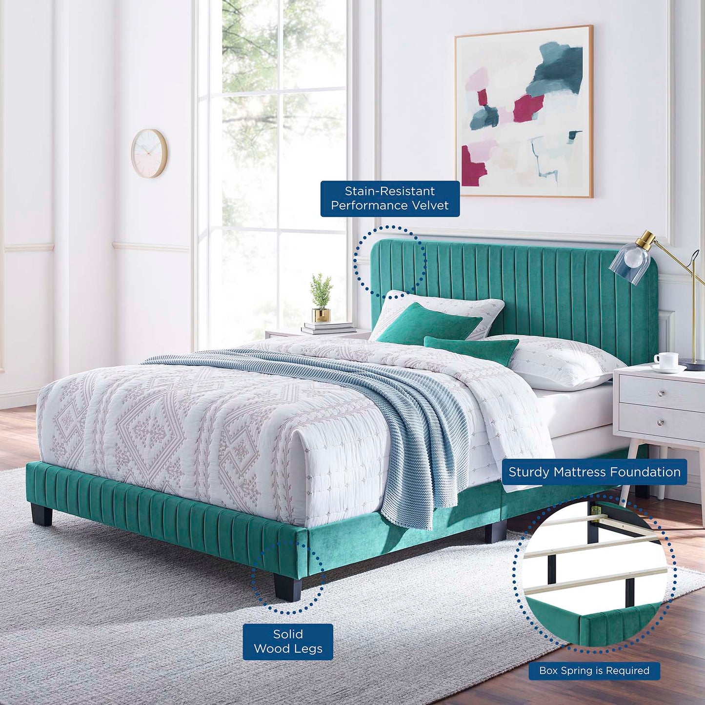 Celine Channel Tufted Performance Velvet King Bed Teal MOD-6329-TEA