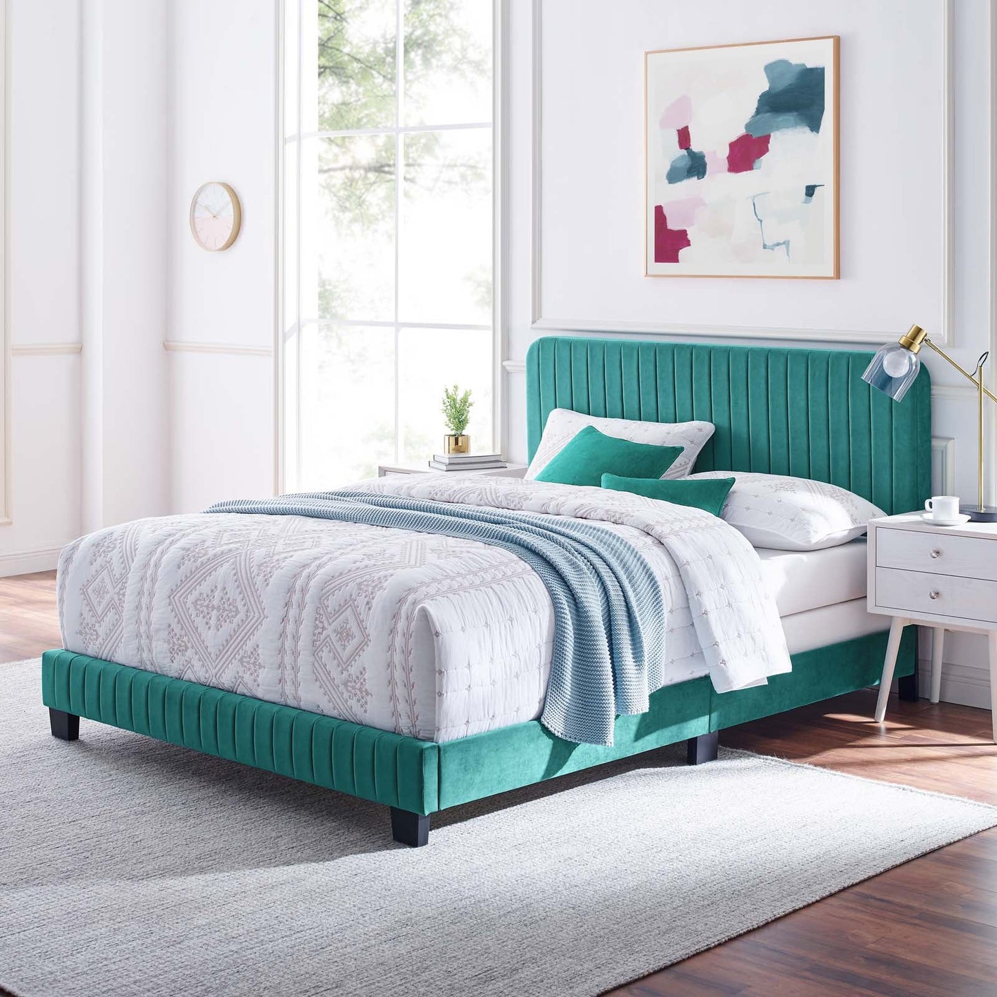 Celine Channel Tufted Performance Velvet King Bed Teal MOD-6329-TEA