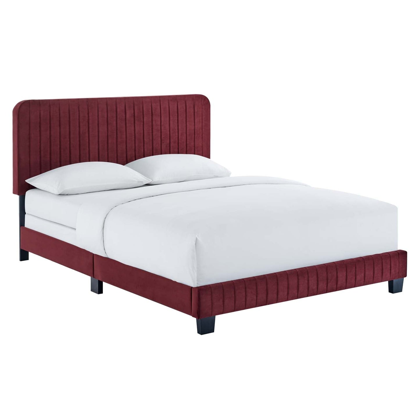 Celine Channel Tufted Performance Velvet Queen Bed Maroon MOD-6330-MAR