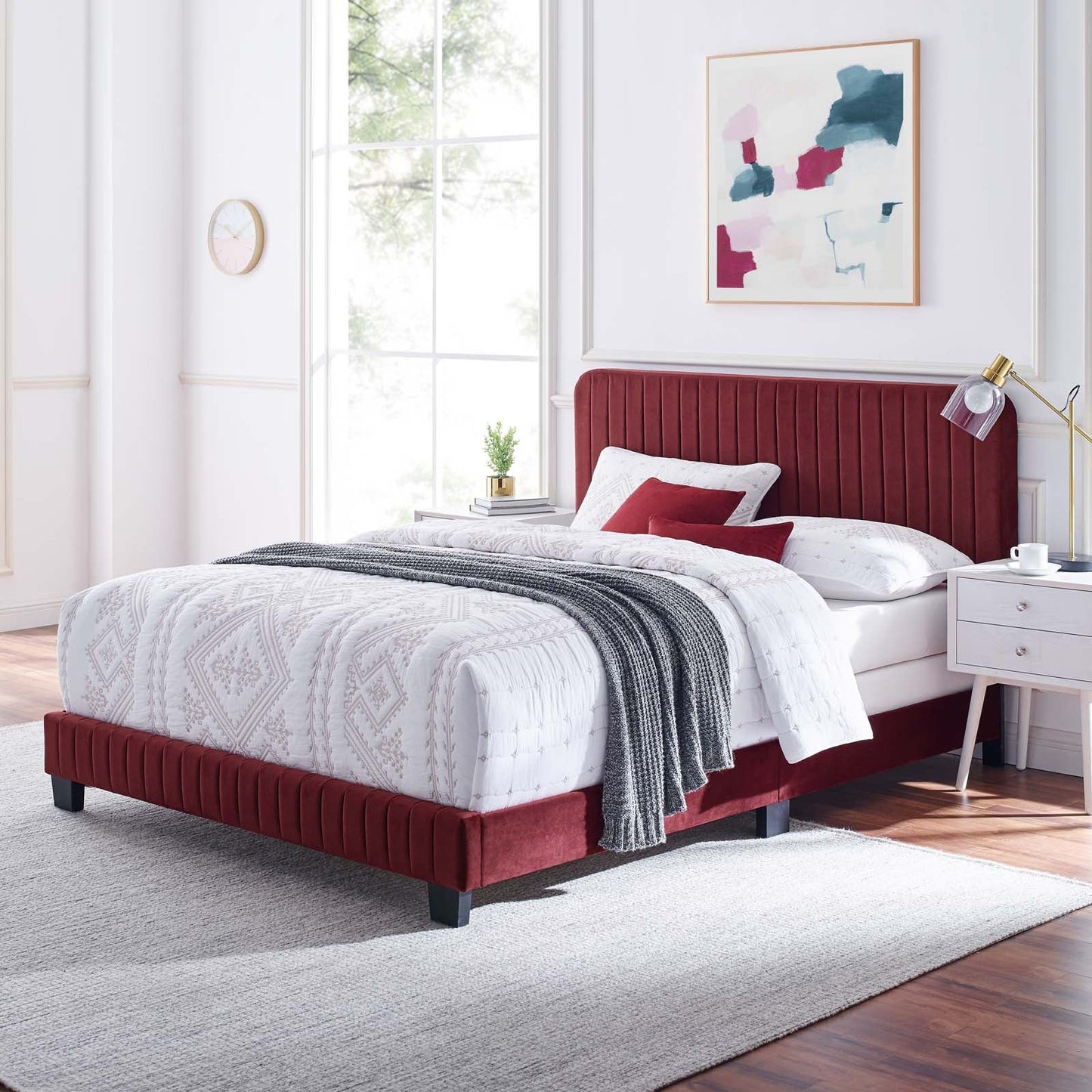 Celine Channel Tufted Performance Velvet Queen Bed Maroon MOD-6330-MAR