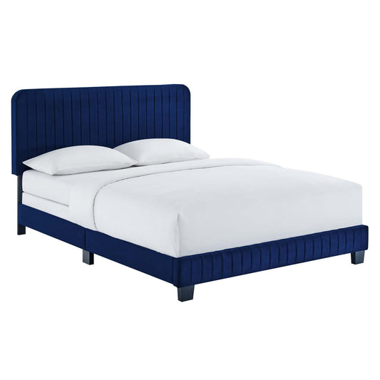 Celine Channel Tufted Performance Velvet Queen Bed Navy MOD-6330-NAV