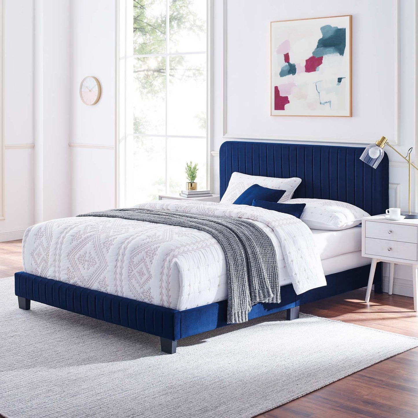 Celine Channel Tufted Performance Velvet Queen Bed Navy MOD-6330-NAV