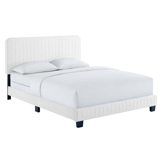 Celine Channel Tufted Performance Velvet Queen Bed White MOD-6330-WHI