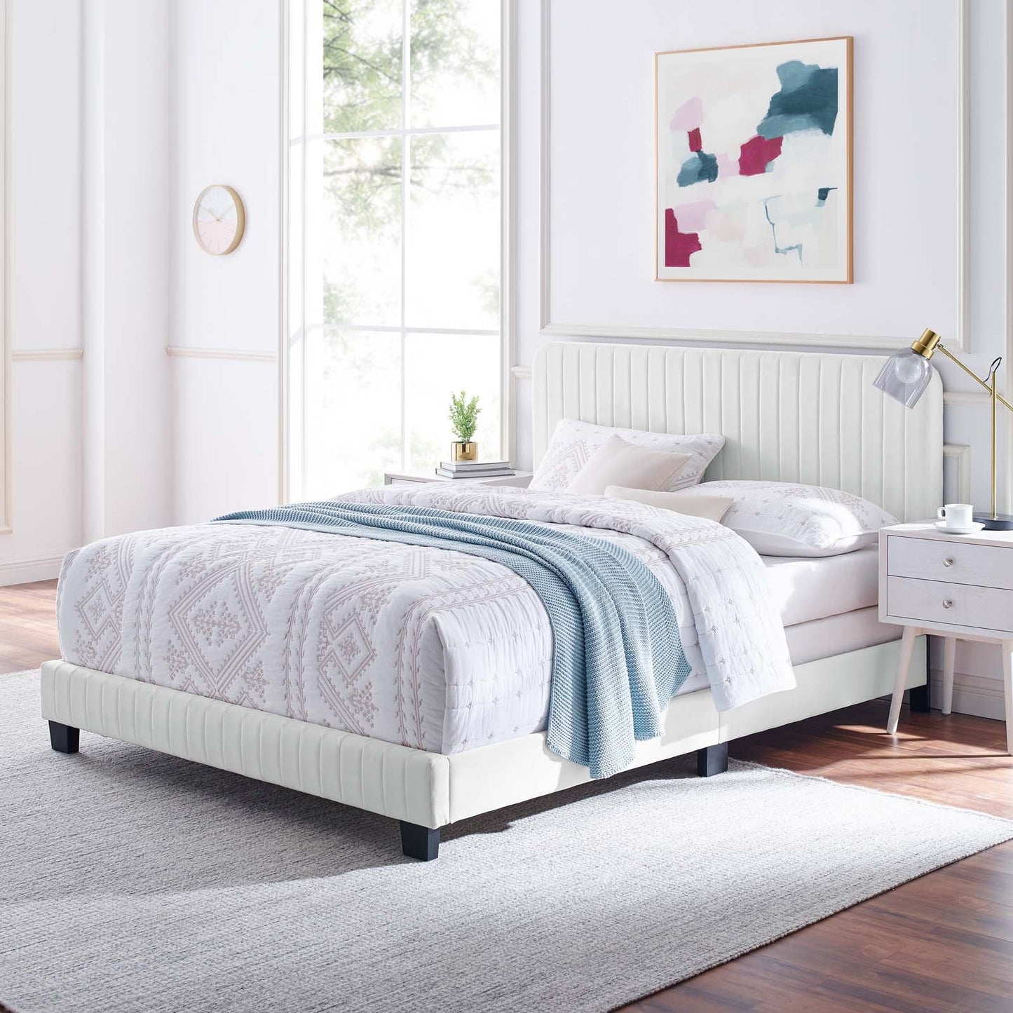 Celine Channel Tufted Performance Velvet Queen Bed White MOD-6330-WHI