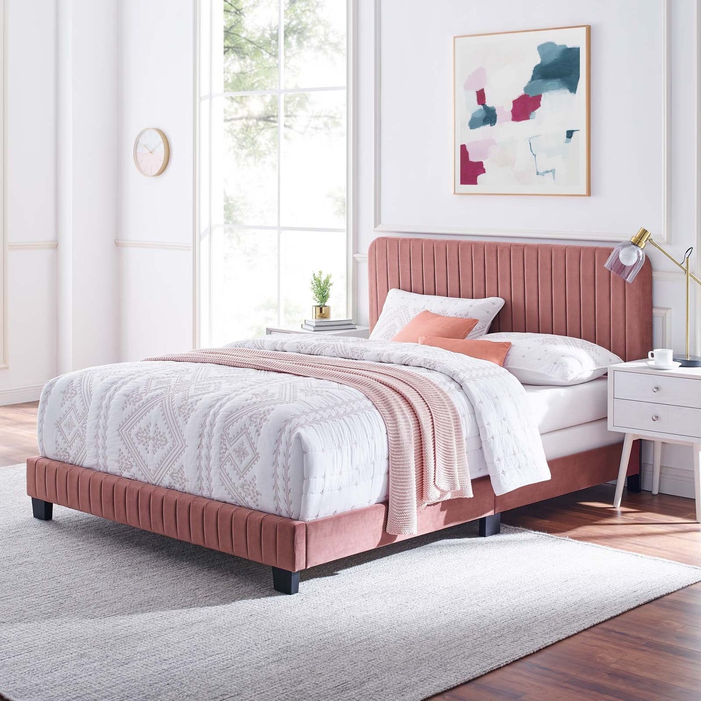 Celine Channel Tufted Performance Velvet Full Bed Dusty Rose MOD-6331-DUS